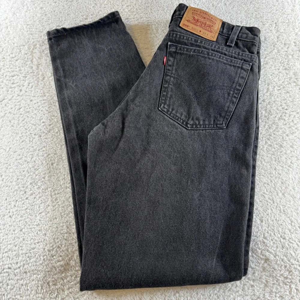 Vintage Levi's 550 Mens 33x34 Tag 32x34 Fit Black Relaxed Tapered Jeans Made USA
